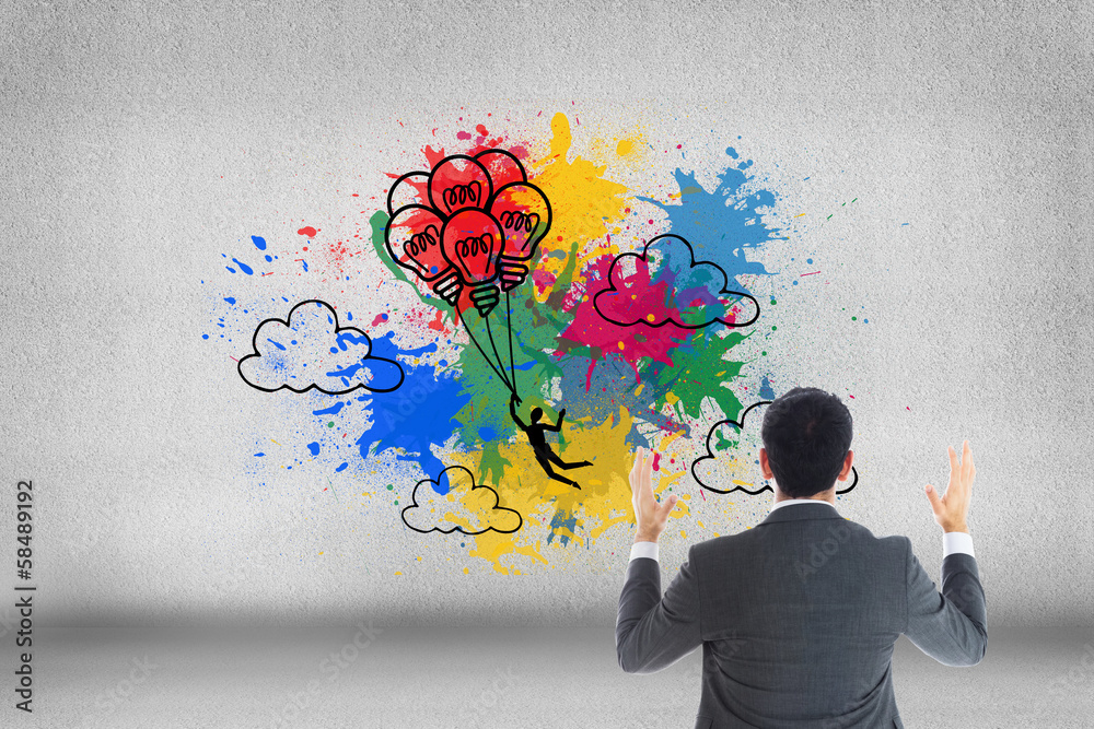 Composite image of businessman with arms raised Composite image of businessman with arms raised