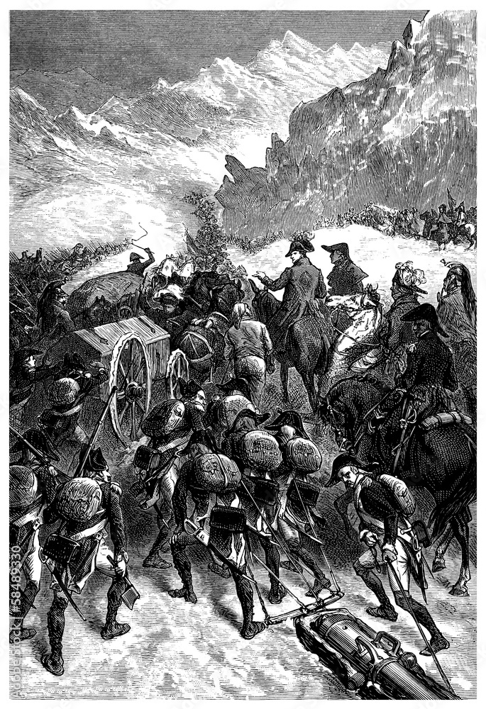 Obraz premium Napoleon : through the Alps - begining 19th century