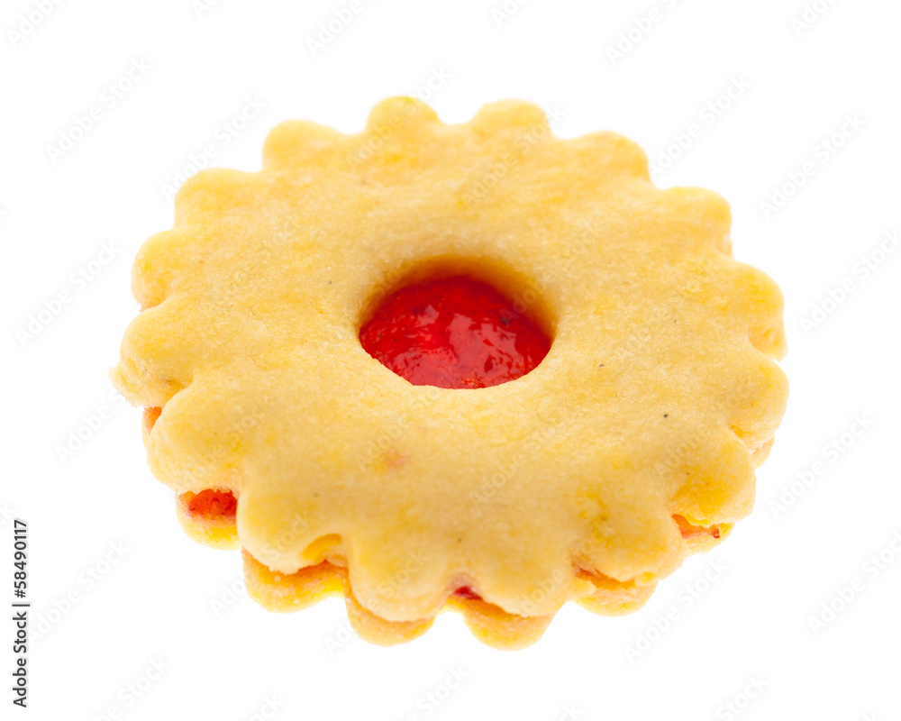 Butterkeks mit Marmelade in der Mitte Butterkeks mit Marmelade in der Mitte