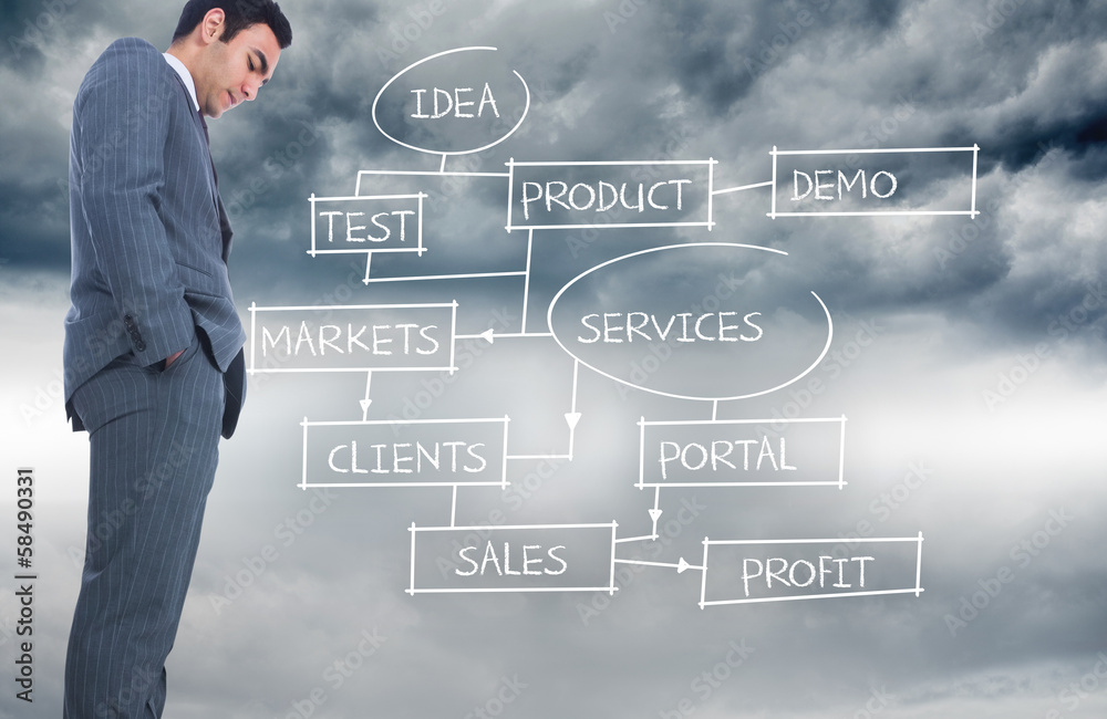 Composite image of unsmiling businessman standing Composite image of unsmiling businessman standing