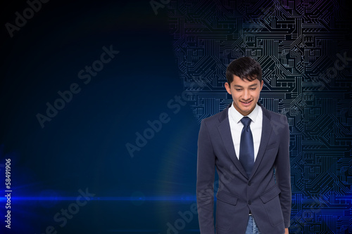 Composite image of smiling casual businessman walking