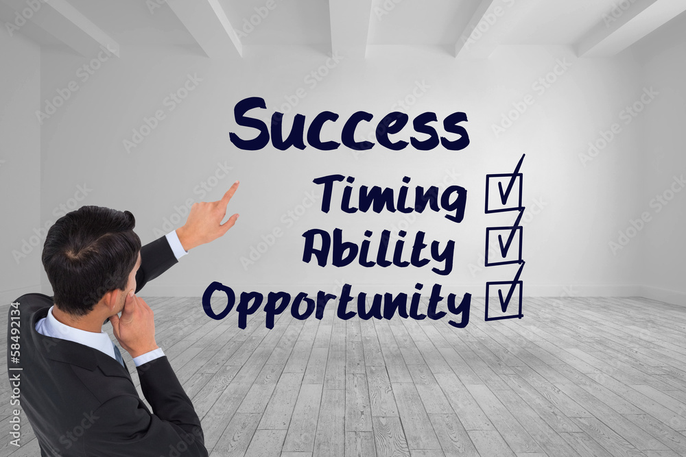 Composite image of thoughtful asian businessman pointing Composite image of thoughtful asian businessman pointing