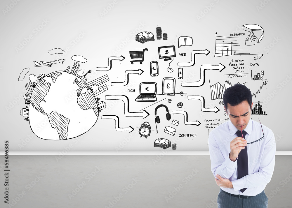 Composite image of unsmiling businessman holding glasses Composite image of unsmiling businessman holding glasses