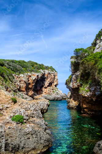 Cala de Rafalet cove in sunny day  Menorca island