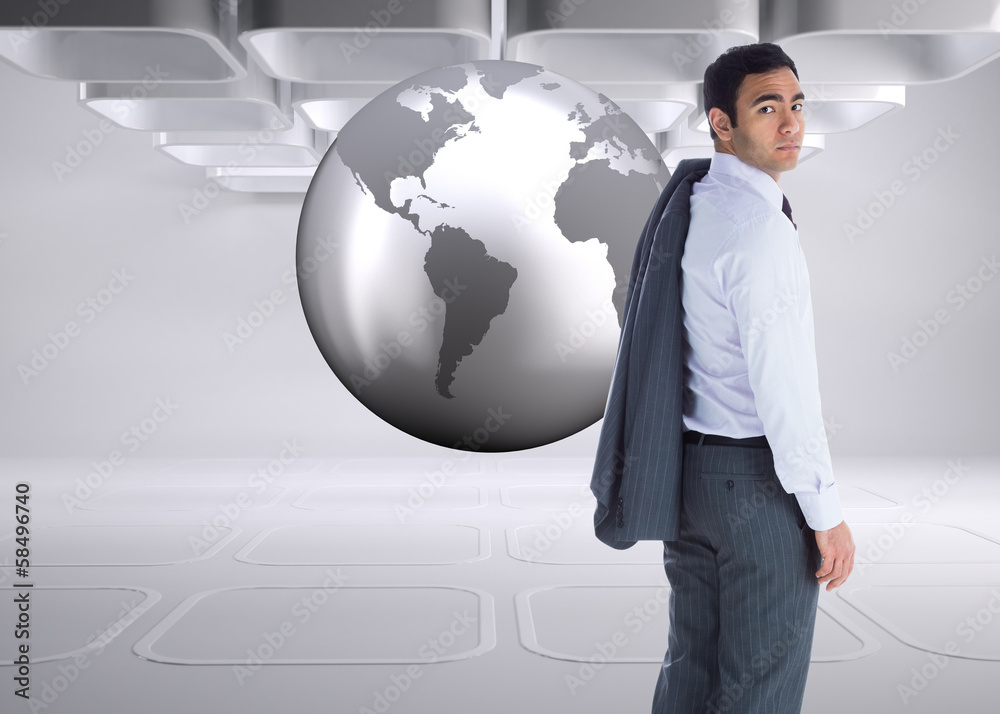 Composite image of unsmiling businessman standing Composite image of unsmiling businessman standing