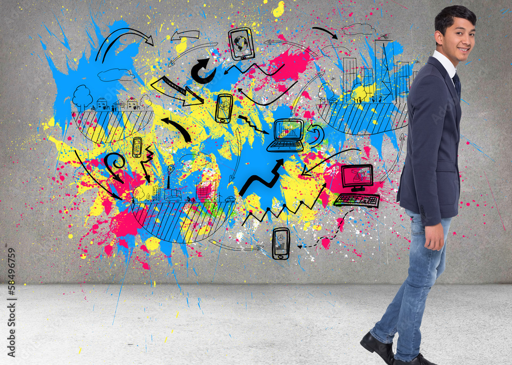 Composite image of smiling casual businessman walking Composite image of smiling casual businessman walking