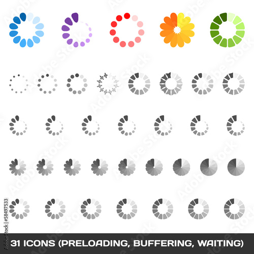 Loading And Buffering Icon Set. Preloaders. Vector