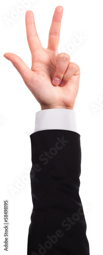 hand is showing three fingers isolated