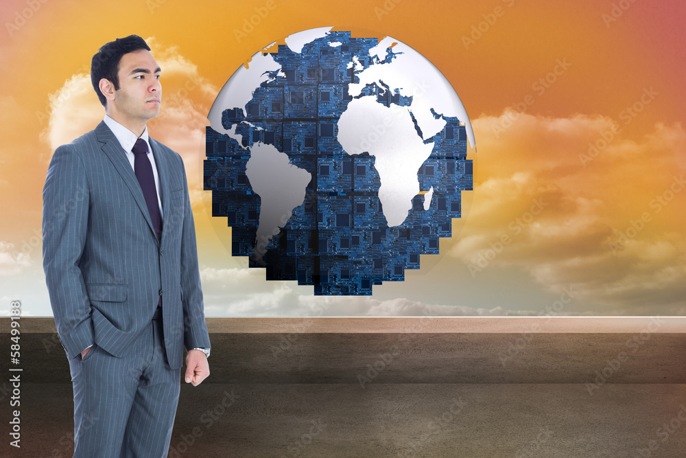 Composite image of unsmiling businessman standing Composite image of unsmiling businessman standing