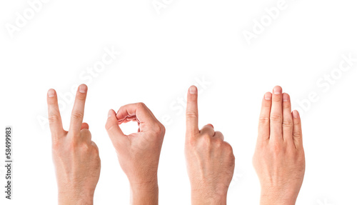 Man Hands Forming Number 2014 On a White Background