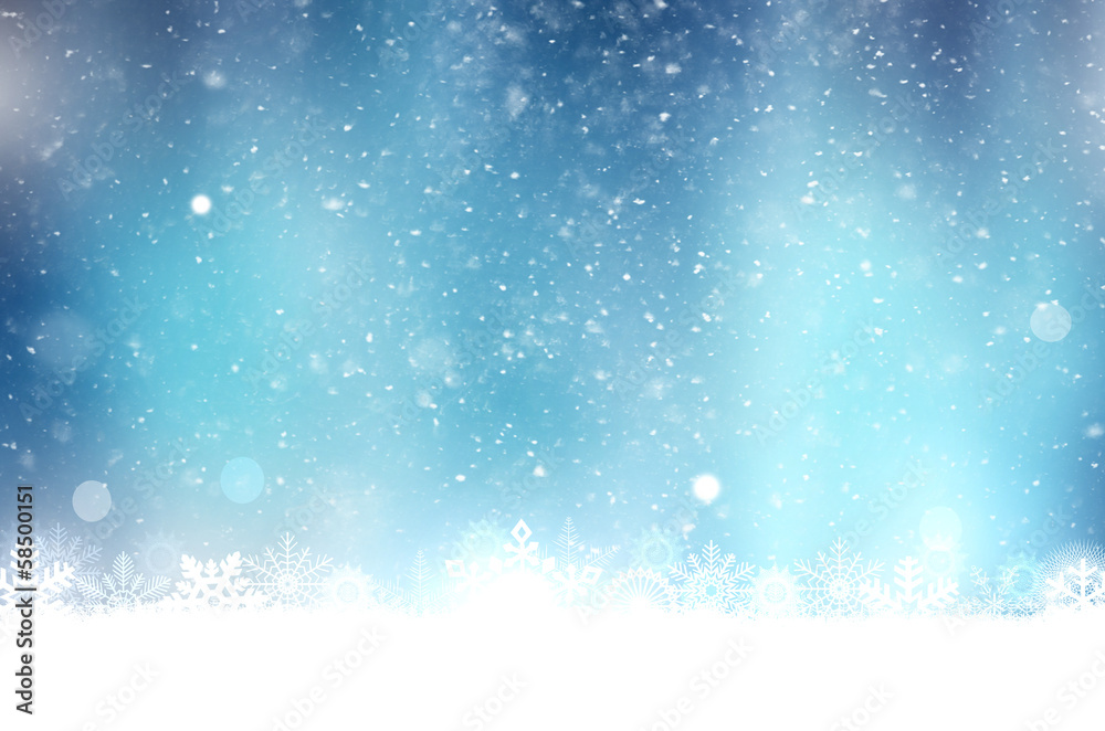 Christmas blue background with snow flakes