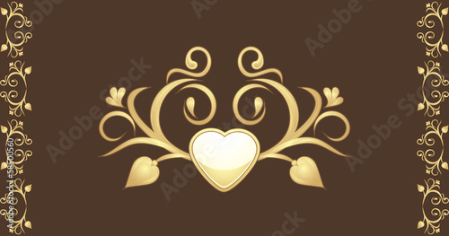 Dark brown border with golden seamless arabic ornament