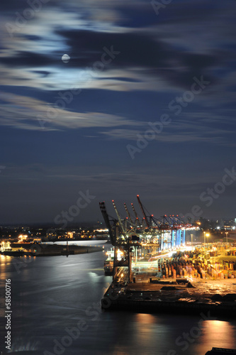Hamburger Hafen, Vollmond, Elbe, Logistik, Containerterminal