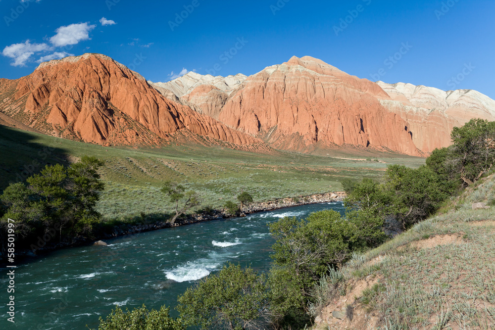 Colourful rocks and Kekemeren river, Kyrgyzstan