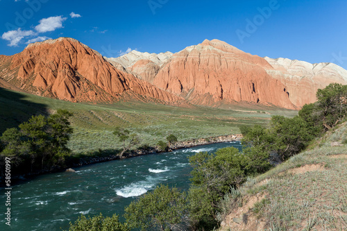 Colourful rocks and Kekemeren river, Kyrgyzstan