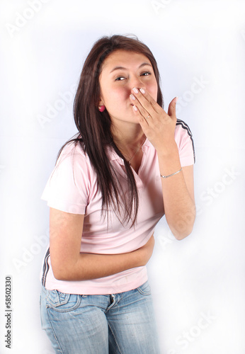 Young girl with stomachache photo
