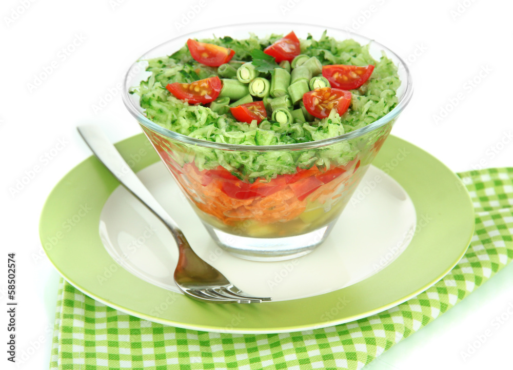 Tasty salad with fresh vegetables, isolated on white Tasty salad with fresh vegetables, isolated on white