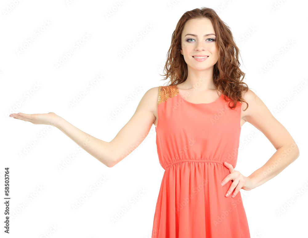 Beautiful young girl in dress isolated on white Beautiful young girl in dress isolated on white