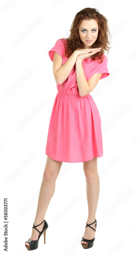 Beautiful young girl in dress isolated on white Beautiful young girl in dress isolated on white