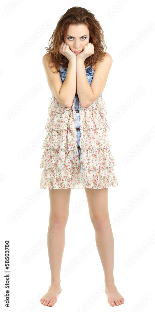 Beautiful young girl in dress isolated on white Beautiful young girl in dress isolated on white