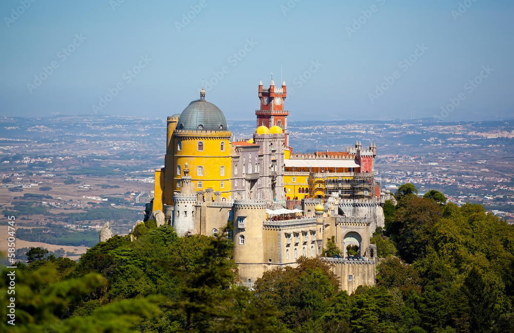 Panorama of Pena National Palace in Sintra, Portugal. Europe