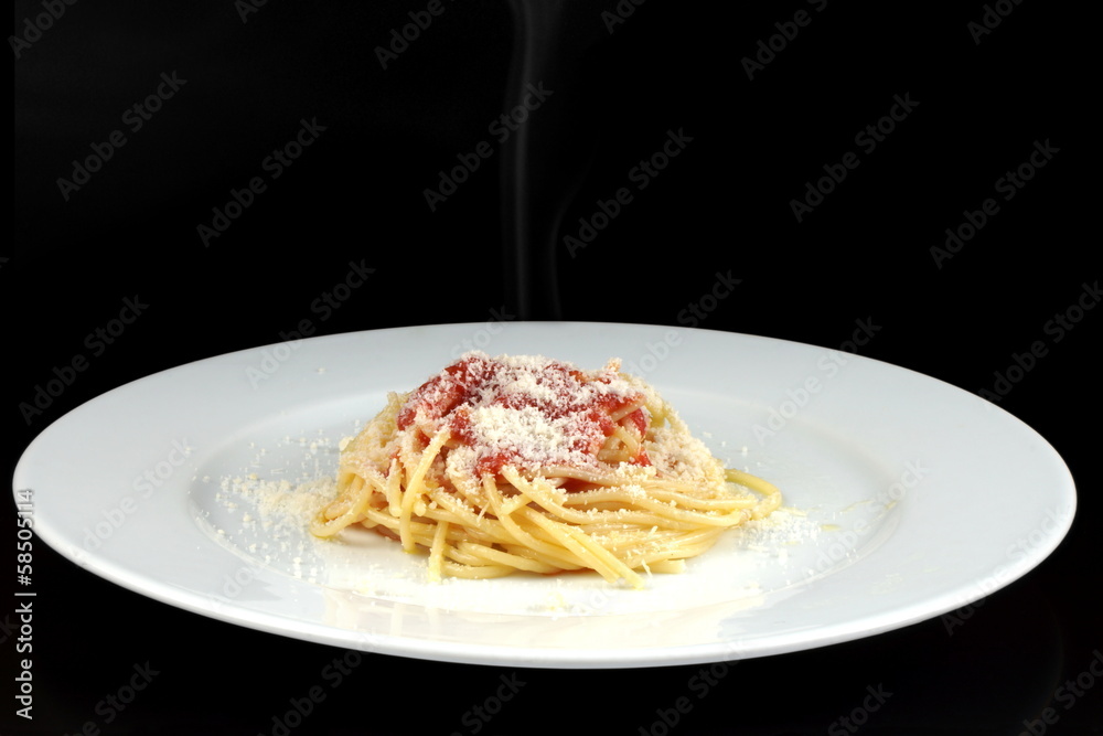 Fototapeta premium Spaghetti with tomato sauce and parmesan cheese 