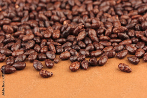 Sunflower grains in chocolate  on brown background