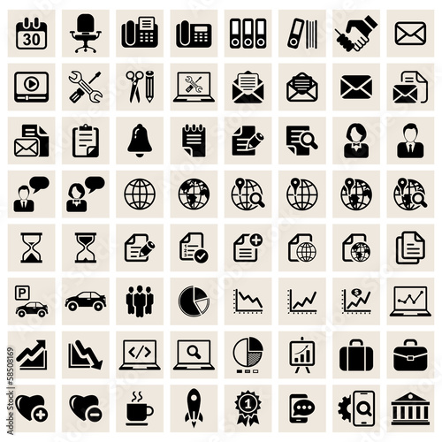 Business icon set, basic black on square series