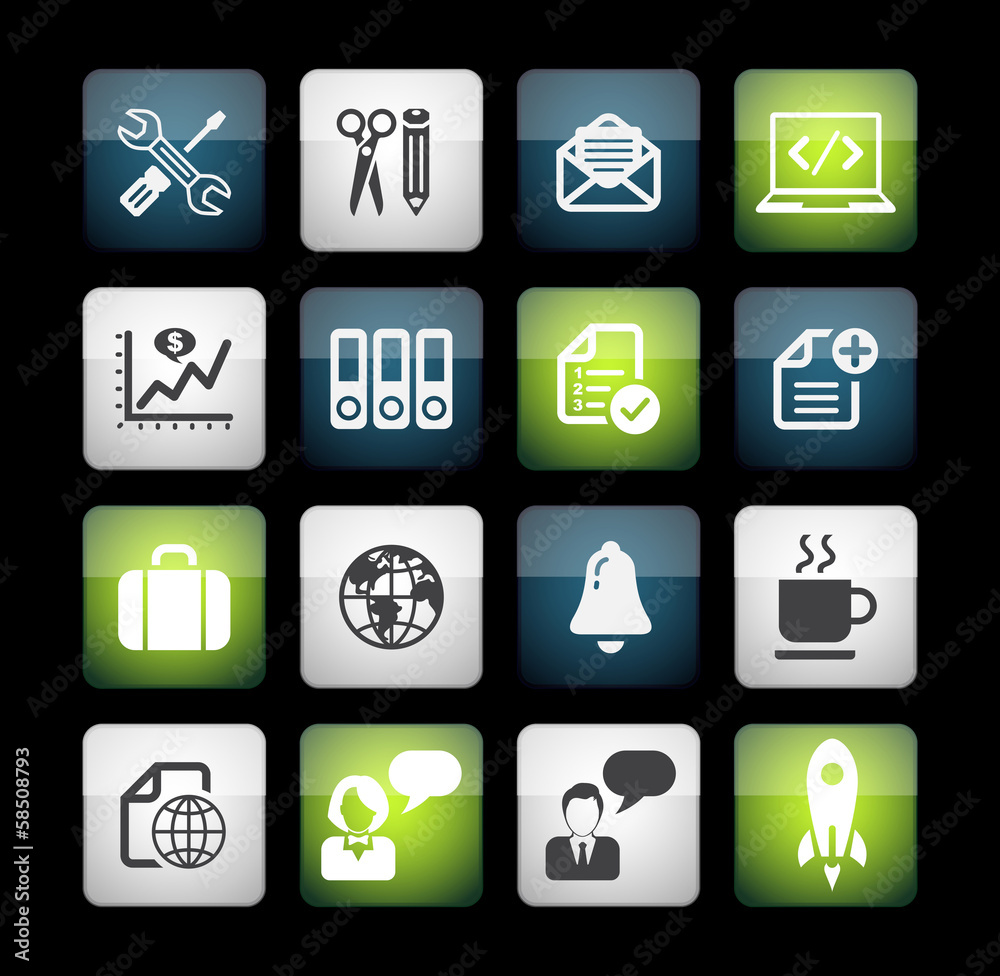 Business and media icon set, mate box series Business and media icon set, mate box series