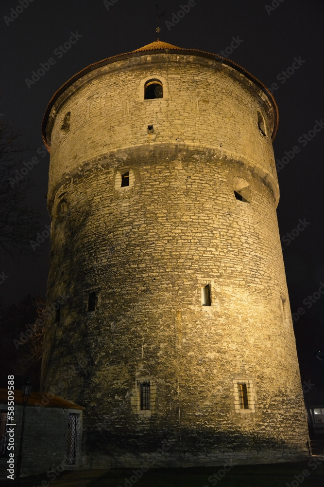 Fortress tower at night