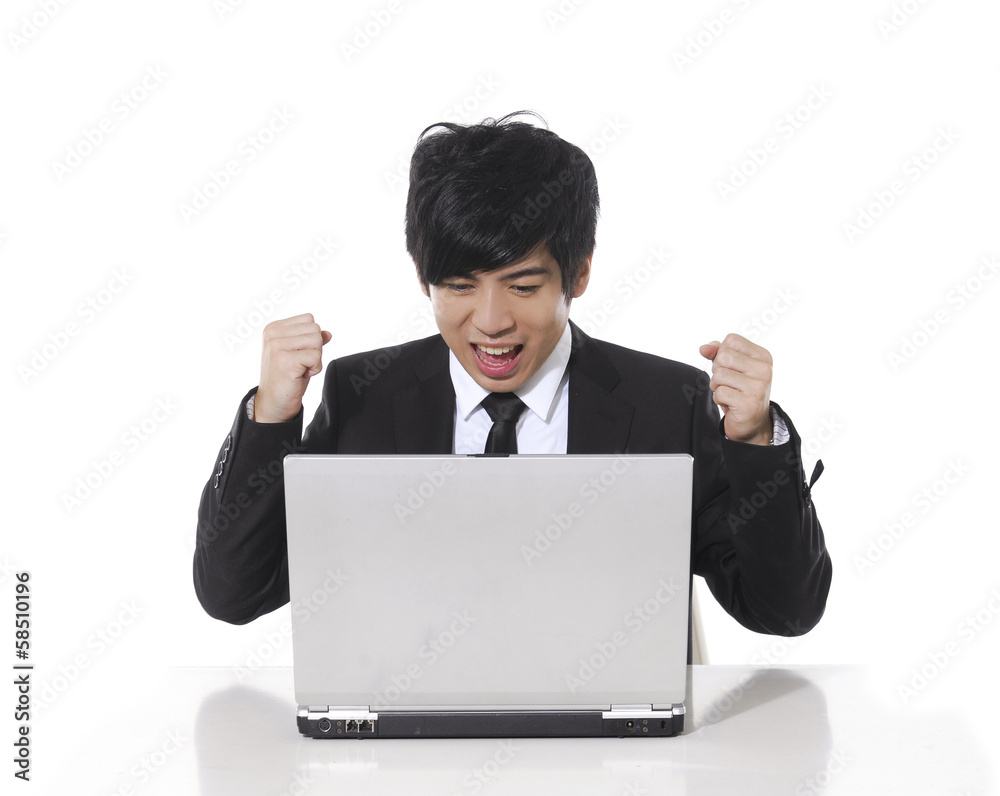 Young business man relax with happily after working Young business man relax with happily after working