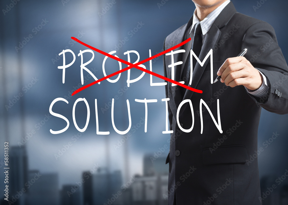 Businessman drawing crossing out problem and finding solution