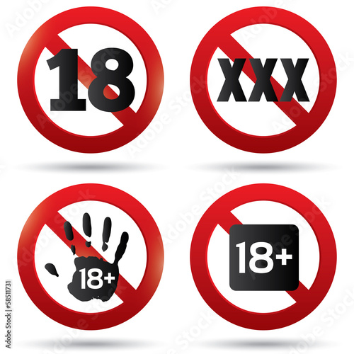 Adults only content button. XXX Vector sticker.