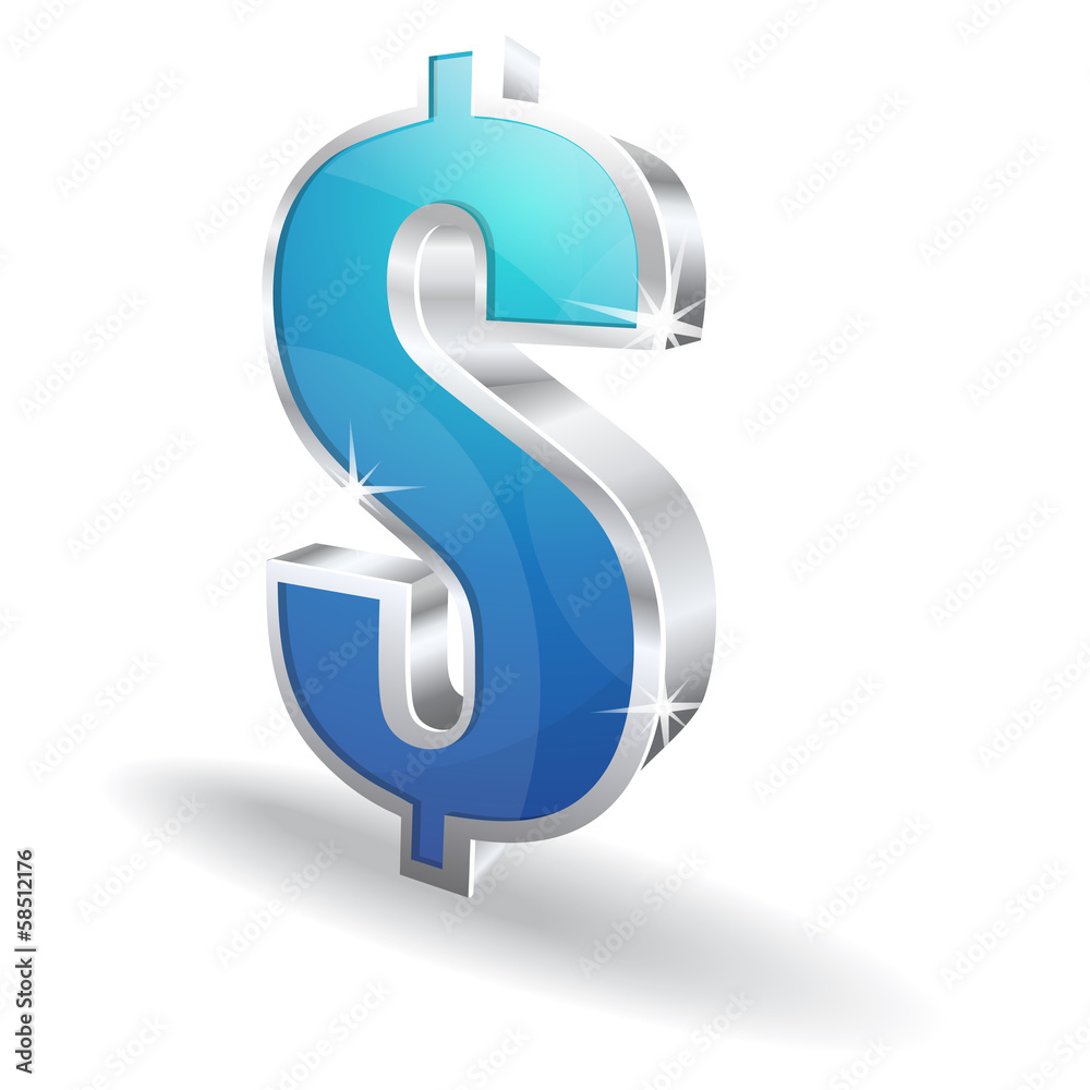Fototapeta premium 3d Glossy Dollar Vector sign Icon