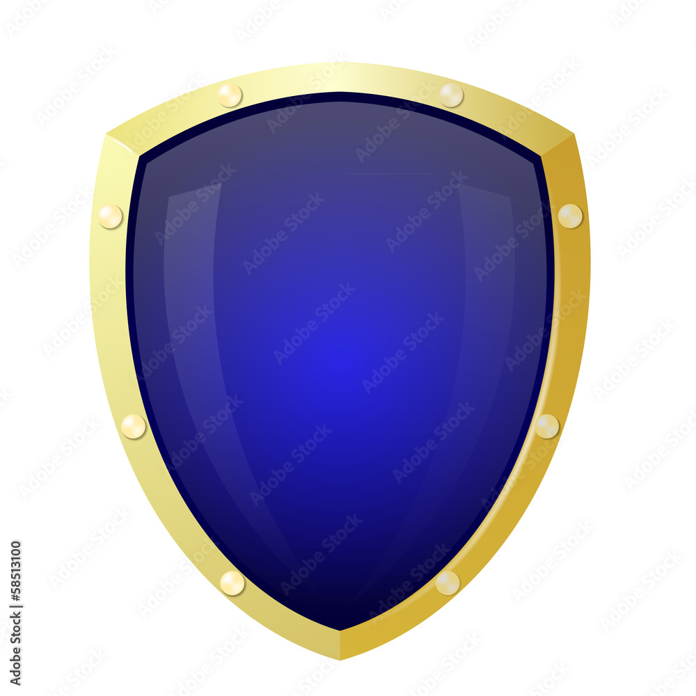 Golden shield with a blue background. Isolate Golden shield with a blue background. Isolate
