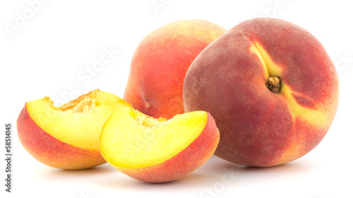 Ripe peach fruit isolated on white background