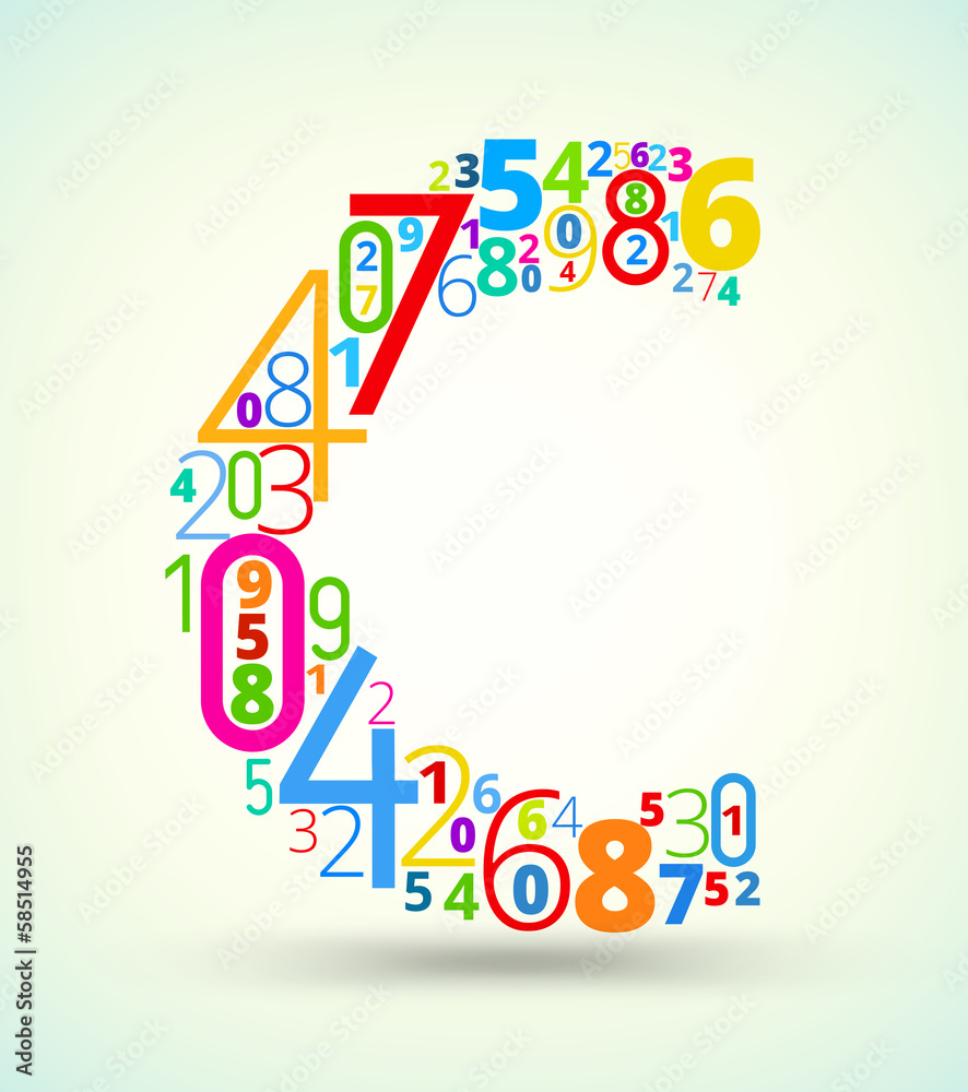 Letter C, colored vector font from numbers