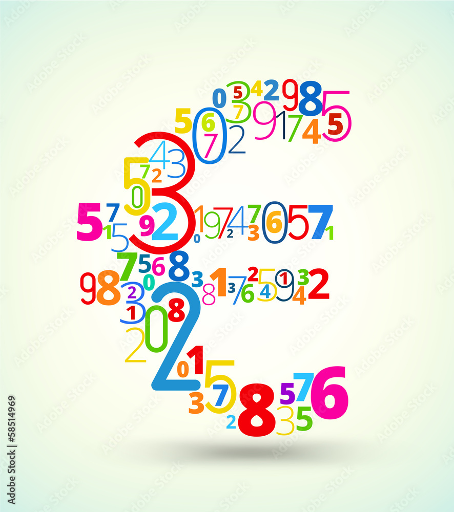 Euro sign colored vector font from numbers
