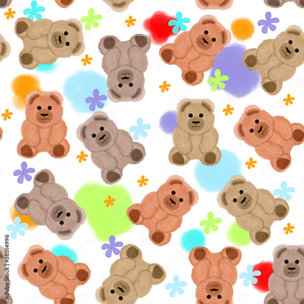 Obraz premium Seamless pattern with teddy bears and flowers
