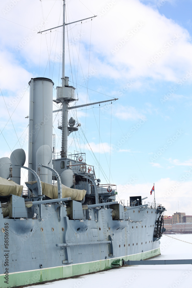 Warship cruiser Aurora at Petrogradskaya embankment Warship cruiser Aurora at Petrogradskaya embankment