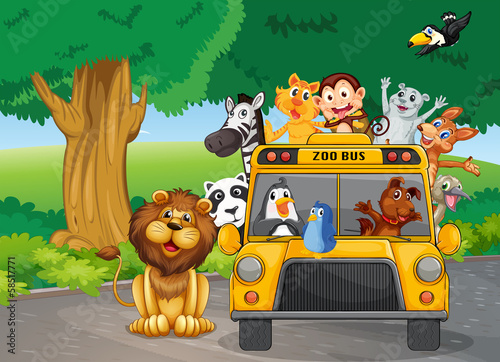 A zoo bus full of animals