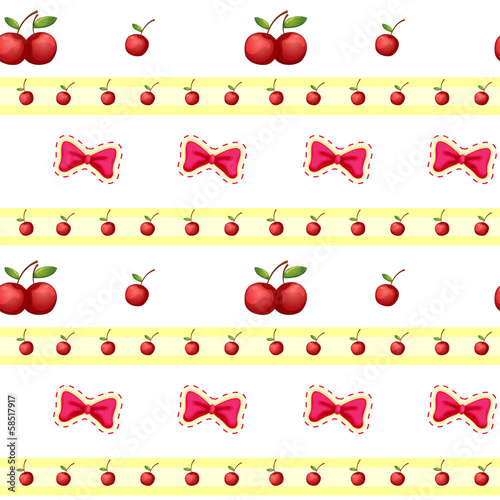 Seamless design with cherries and ribbons