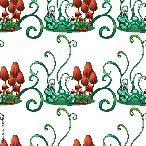 A seamless design with worms in a garden