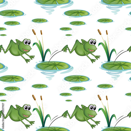 Seamless design with frogs at the pond photo