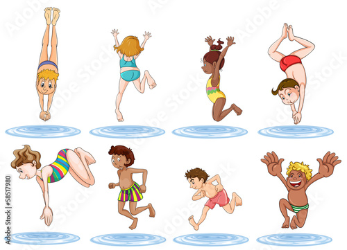 Different kids enjoying the water