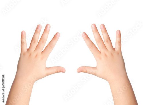 two children hands on an isolated background