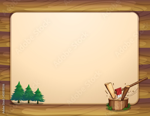 A template with pine trees and chopped woods
