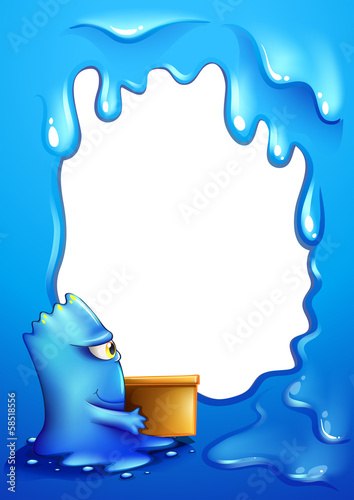 A blue border template with a monster carrying a box
