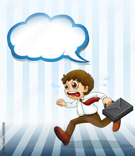 A man running hurriedly carrying a case