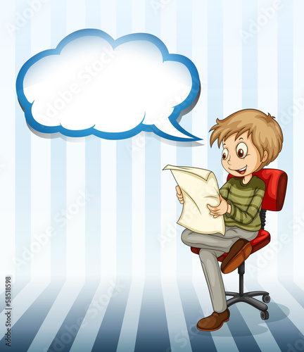 A businessman reading a newspaper with an empty callout
